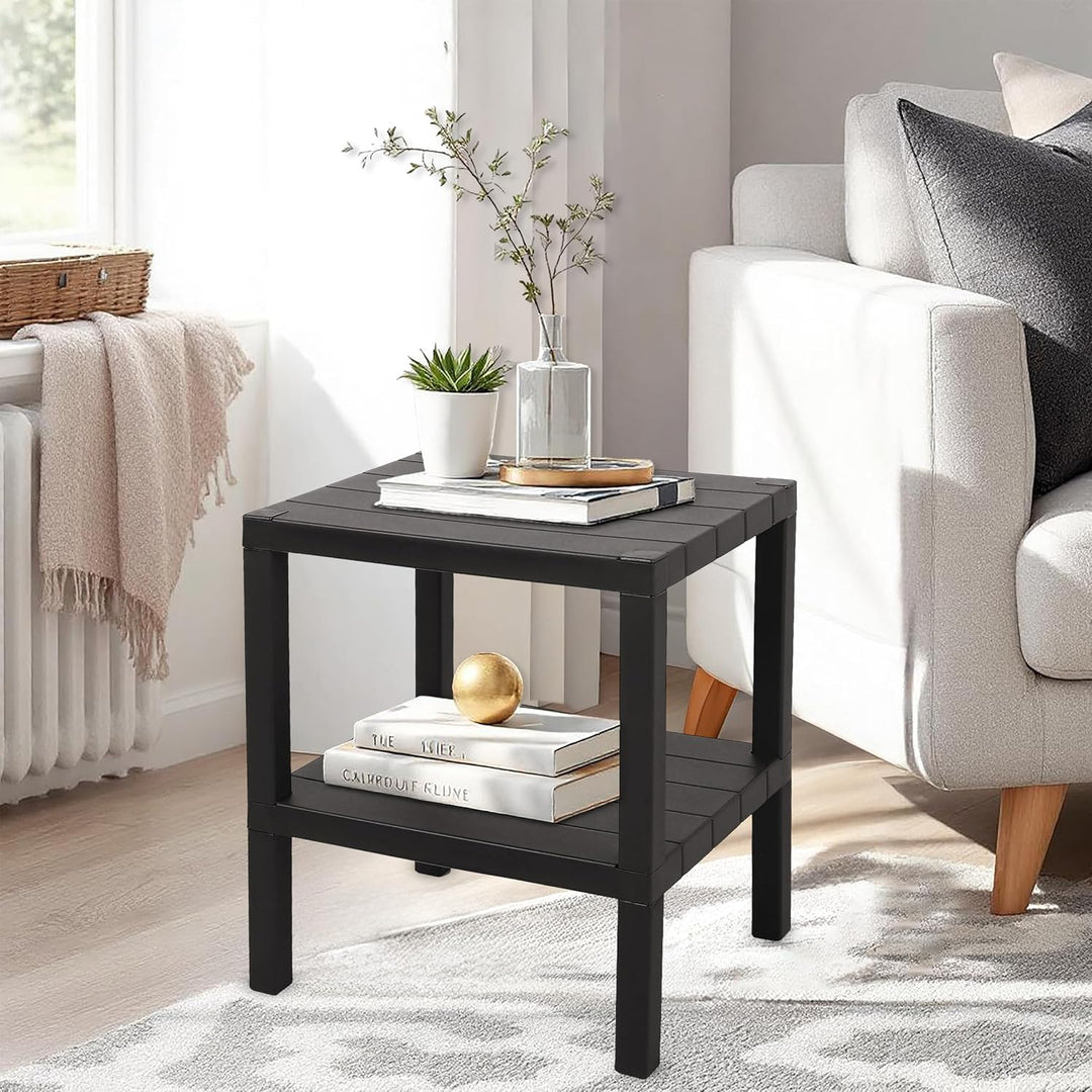 Spetebo Kunststoff Beistelltisch klein in anthrazit mit 2 Ablagen - 45 x 38 cm - Standregal rechteck