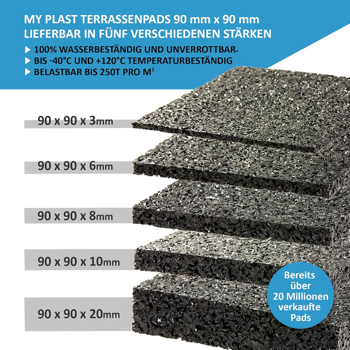 Terrassenpads 90 x 90 x 3mm 6mm 8mm 10mm 20mm! Stärke und Menge auswählen !! (90 x 90 x 20mm Menge: