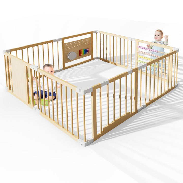 160x160x61cm Baby Laufgitter klappbar Laufstall Holz Kinder Activity Center mit Tür, musikalischem S