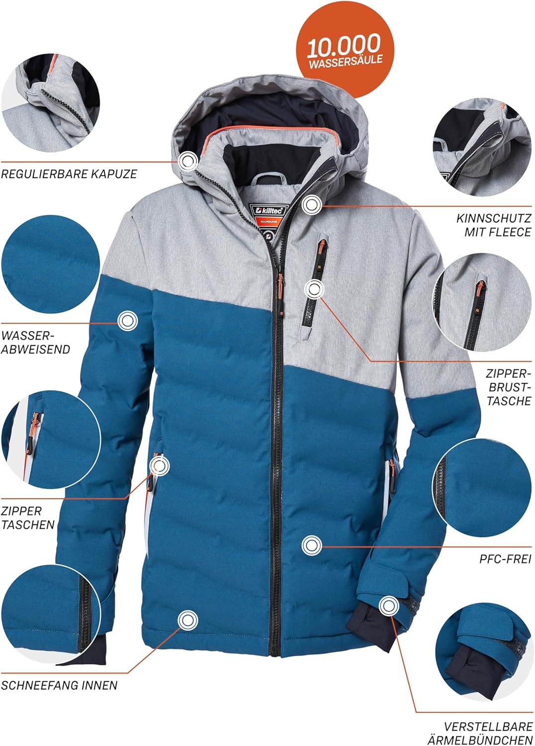 Killtec Jungen Ksw 172 Bys Ski Qltd Jckt Skijacke/Steppjacke mit Kapuze und Schneefang 152 dunkel oz