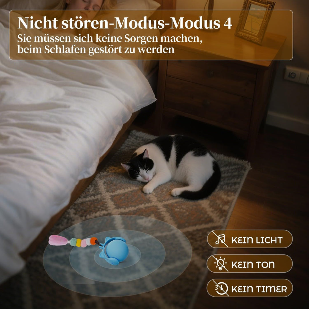 GoldenSun Katzenspielzeug, Elektrischer Rollball mit Federschwanz für Hauskatzen, Bewegungsaktiviert