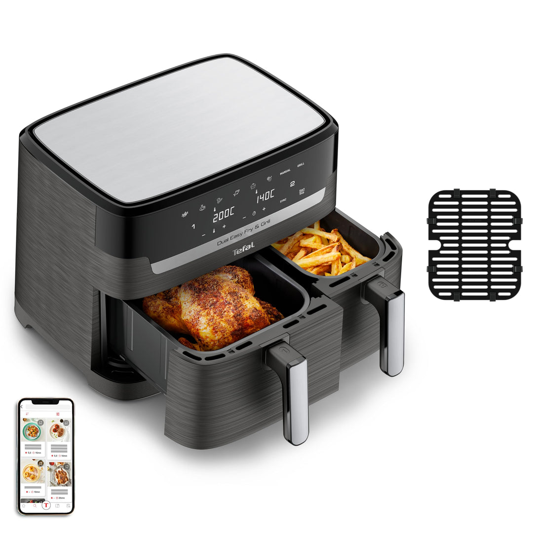 Tefal EY905B10, Easy Fry & Grill Dual XXL, 8,3 L, Edelstahl, Doppelschubladen, Kombi-Luftfritteuse u