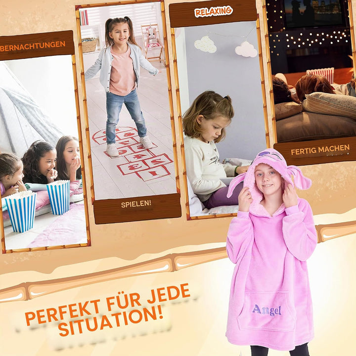 Disney Hoodie Decke Mädchen, Kuscheldecke mit Ärmeln, Fleece Kapuzenpullover, Hoodie Mädchen Geschen
