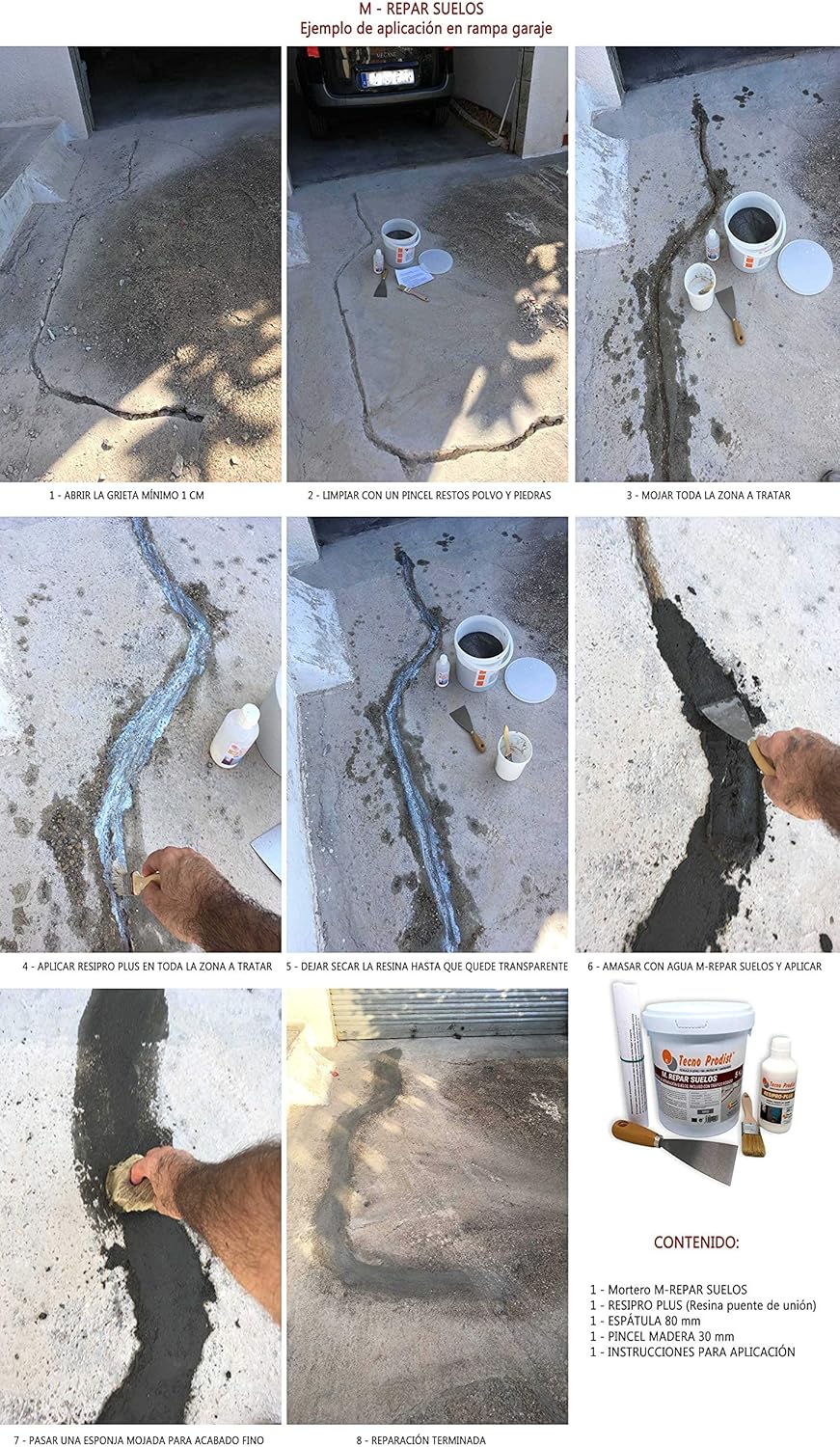 M-REPAR BÖDEN von Tecno Prodist - (2,5 Kg + Kit) Reparaturmörtel für Beton oder Zementböden, auch be