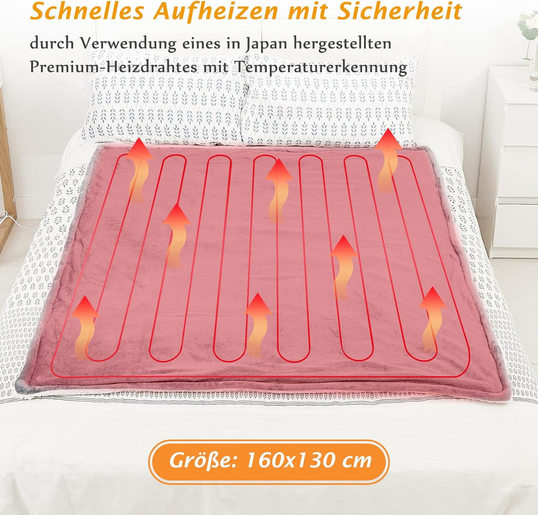 Heizdecke mit Abschaltautomatik, 130x160cm, 10 Heizstufen Up-to-9 Stunden Auto-Off-Timer Überhitzung