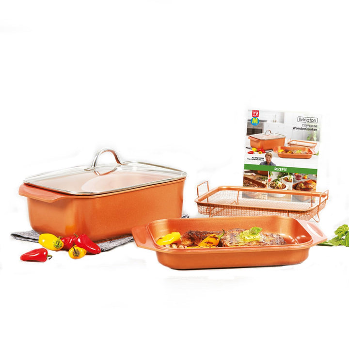 Livington Copperline WonderCooker – 14-in-1 Küchenset – Auflaufform, Grillpfanne, Bräter, Slow Cooke