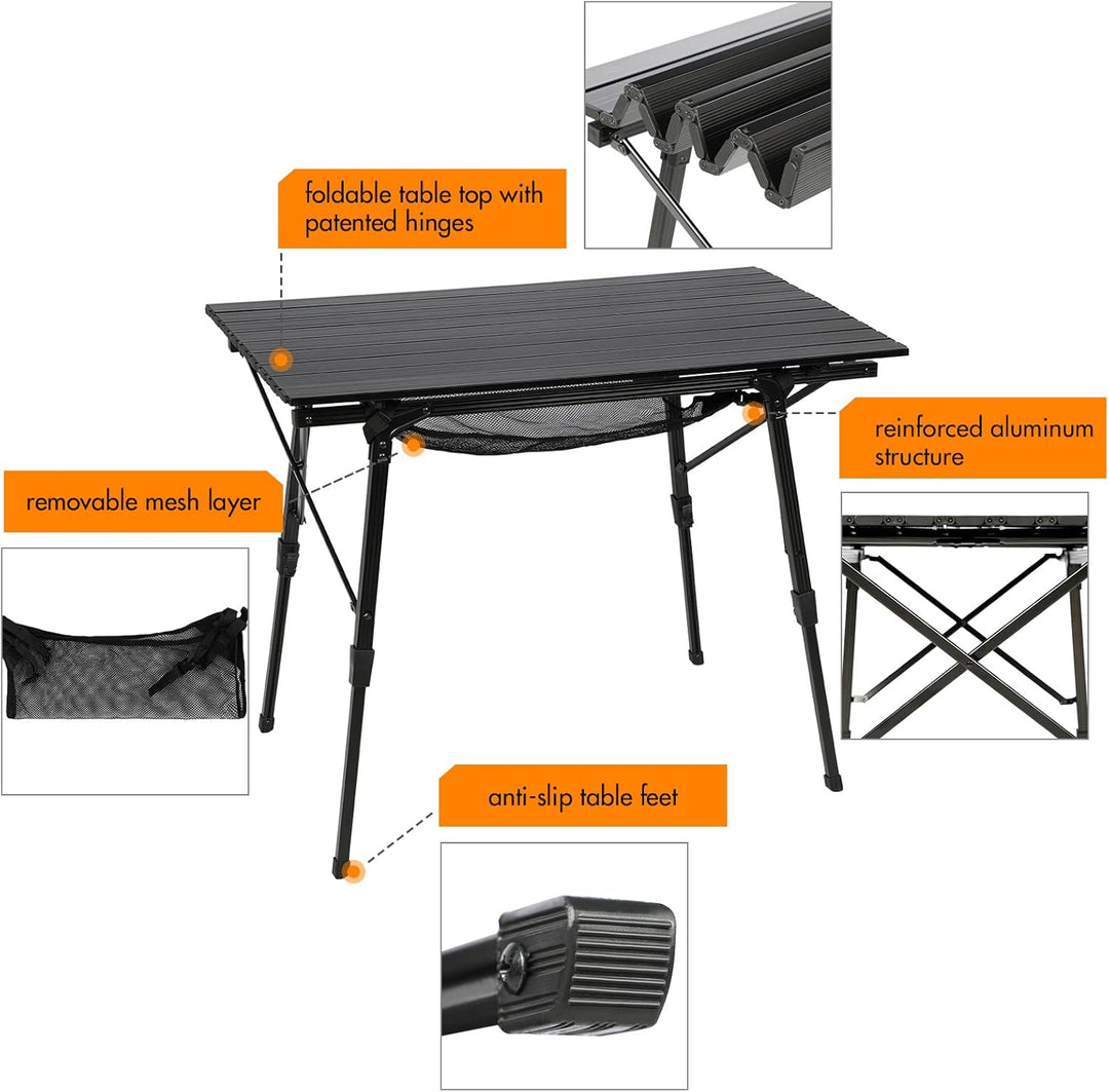 Portal Campingtisch faltbar Höhenverstellbar Klapptisch 60kg belastbar Aluminium 90 x 53cm für 4 Per
