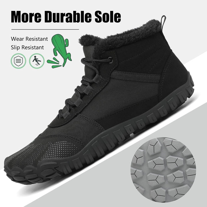 SAGUARO Barfussschuhe Gefüttert Herren Winterschuhe Damen Warm Winterstiefel, Schwarz