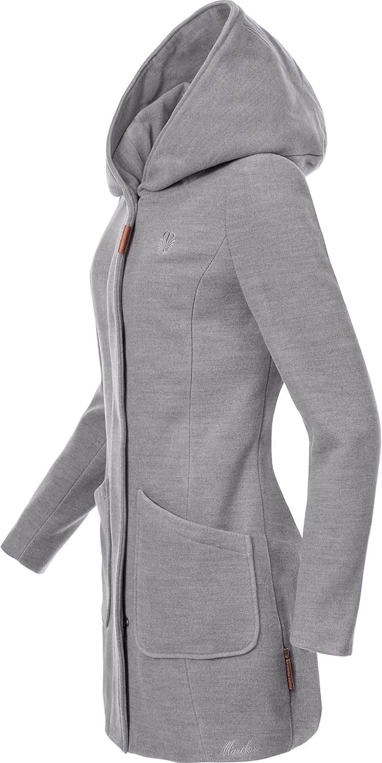 MARIKOO Damen Mantel in Wollmantel-Optik Warmer Trenchcoat mit Kapuze Maikoo XS-5XL L Grau, L Grau