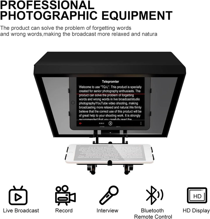 GVM Teleprompter für Tablet DSLR Kamera Smartphone, Tragbares 18'' Teleprompter Kit mit Fernbedienun