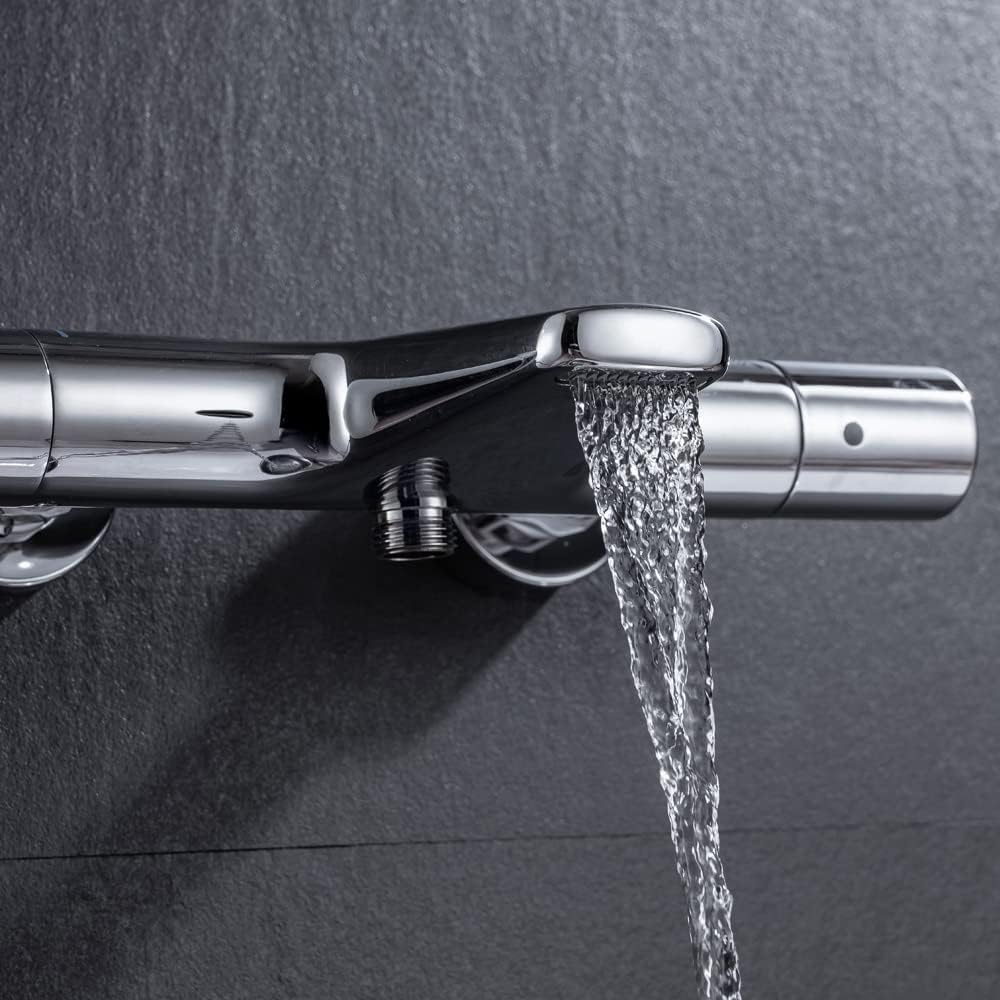 ONECE Thermostat Duscharmatur für Badewanne und Dusche, Badewannenarmatur mit Wasserfall Auslauf, Th