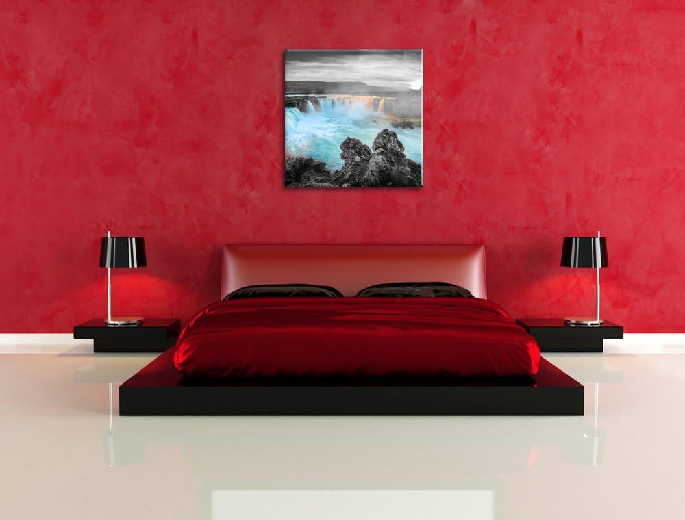 Pixxprint Goðafoss bei Sonnenuntergang als Leinwandbild/Grösse: 70x70 cm/Wandbild/Kunstdruck/fertig