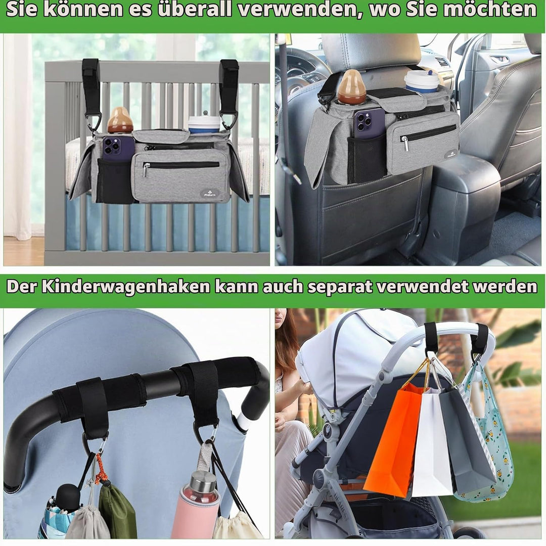 Philorn Kinderwagen Organizer mit Isolierten Getränkehalter/Kaffeehalter, Universal Buggy Kinderwage