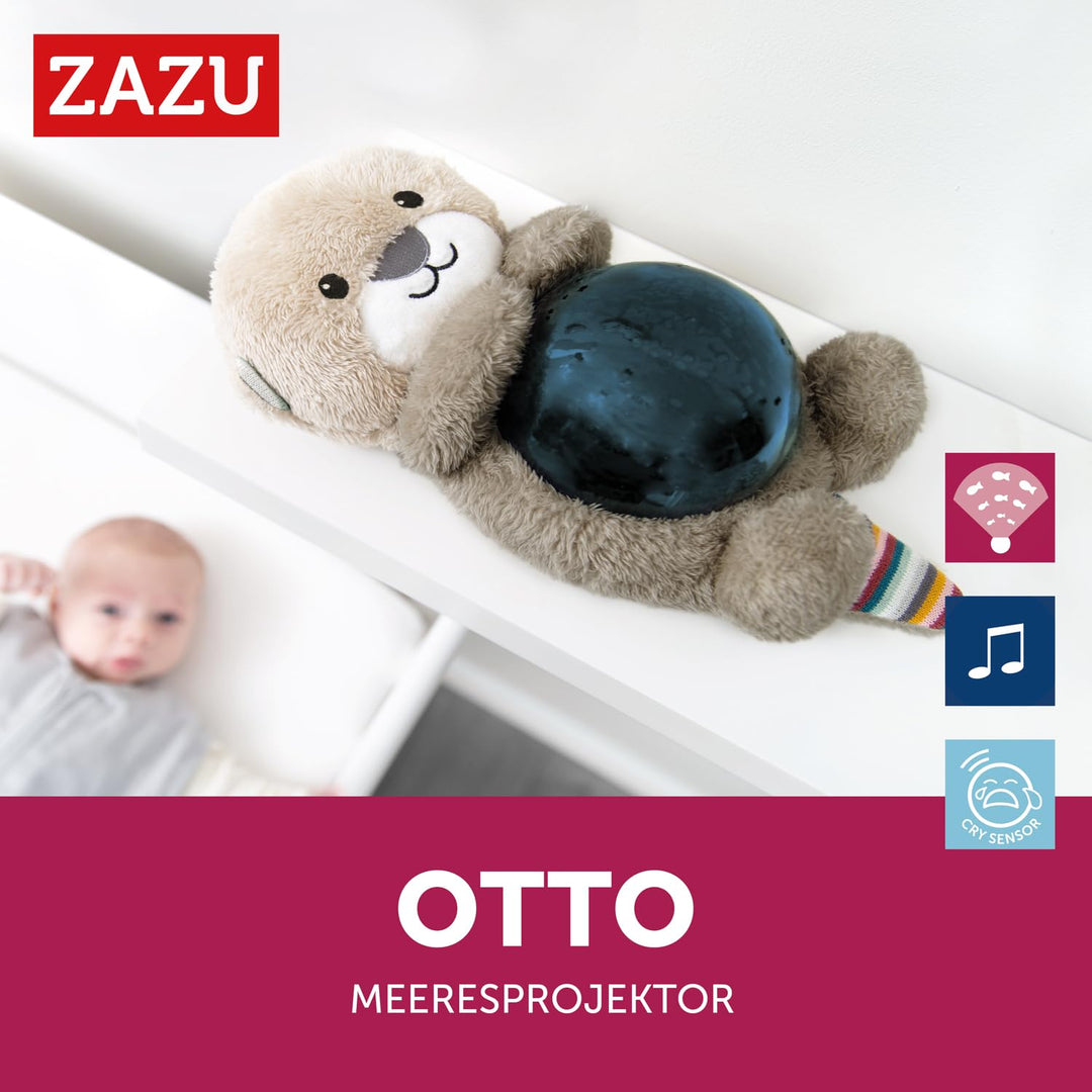 ZAZU Otto der Otter - LED-Nachtlichtprojektor: Ozean, bewegliche Fische, Wellen, 5 Melodien, 3-Stufe