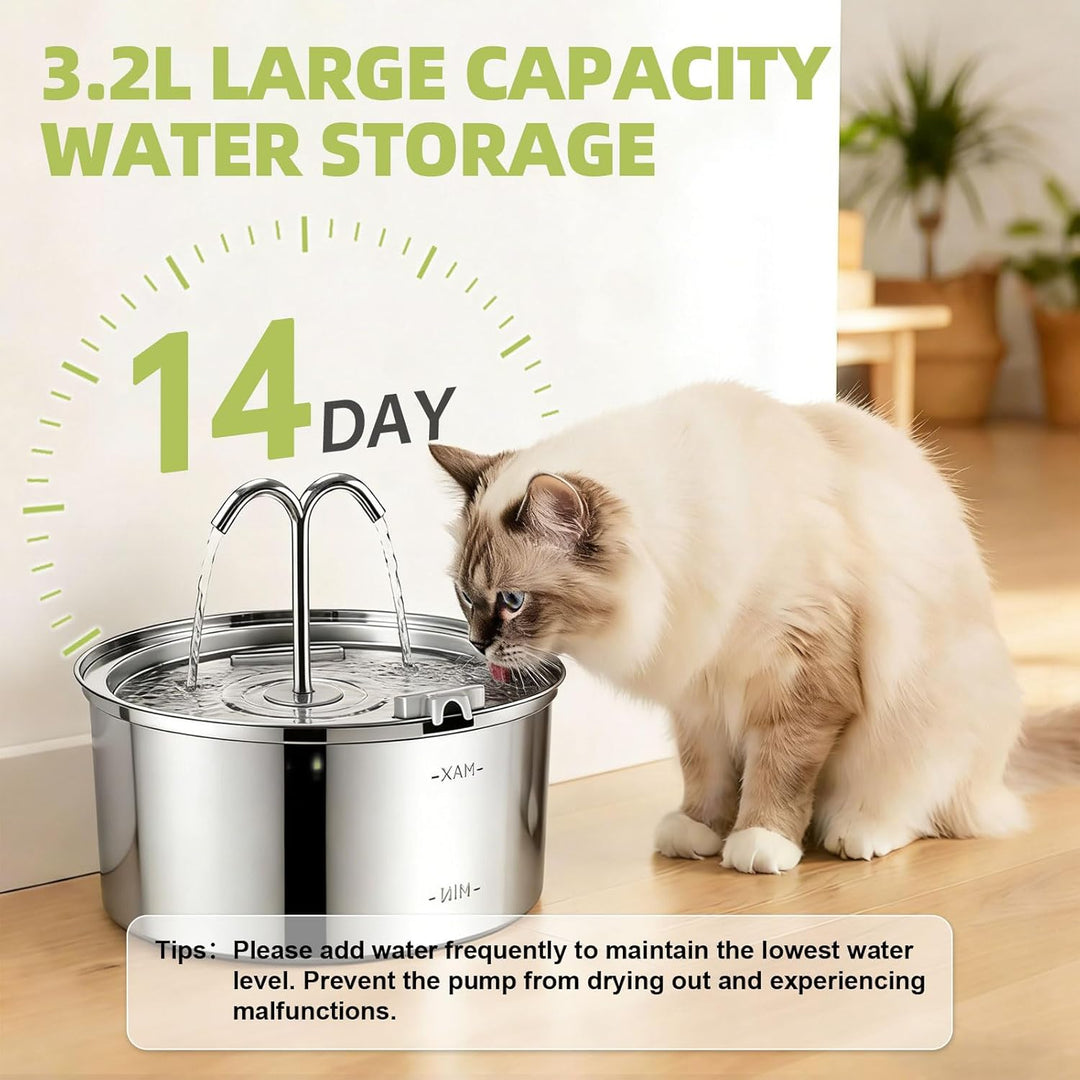 3.2L Katzenbrunnen Edelstahl, Trinkbrunnen für Katze, Leise Katzen Trinkbrunnen, Automatic Katzen Tr