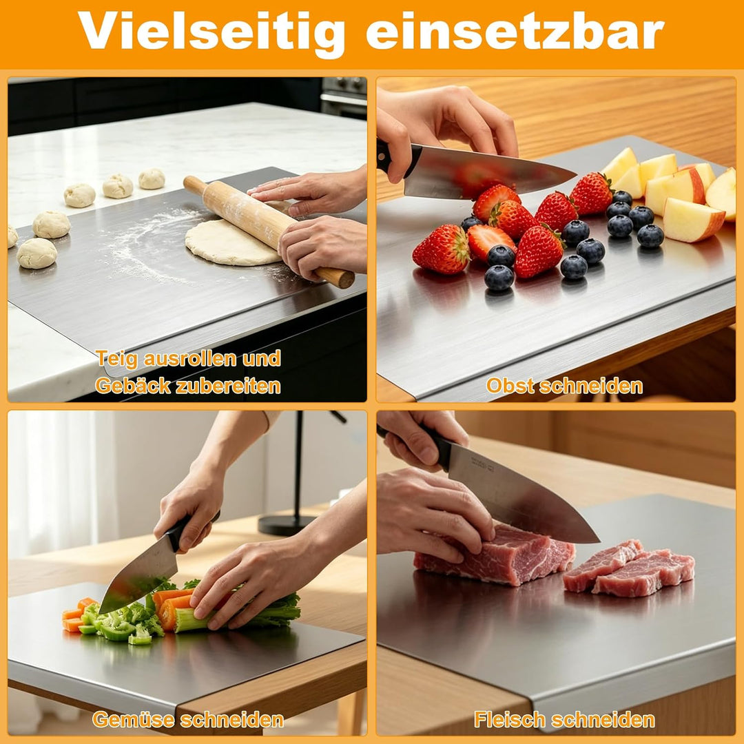 Edelstahl Schneidebrett mit Kante 40x 50cm, Edelstahl Arbeitsplatte Gross, Metall Schneidebrett Teig