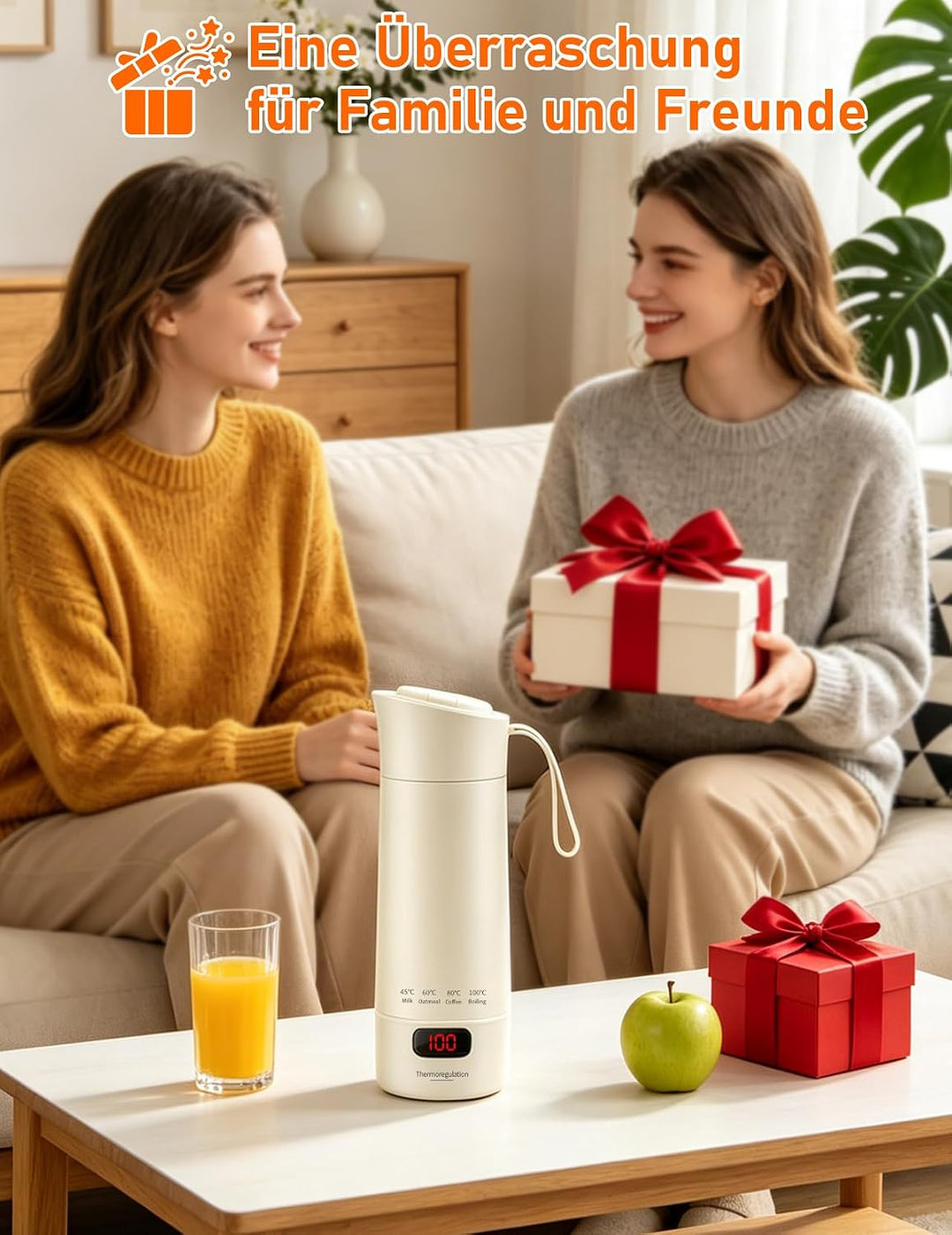 Reisewasserkocher Klein, 450ml Tragbarer Mini Wasserkocher mit 6 Temperatureinstellung LED-Display E