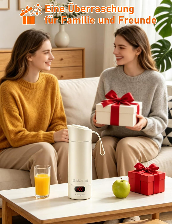 Reisewasserkocher Klein, 450ml Tragbarer Mini Wasserkocher mit 6 Temperatureinstellung LED-Display E