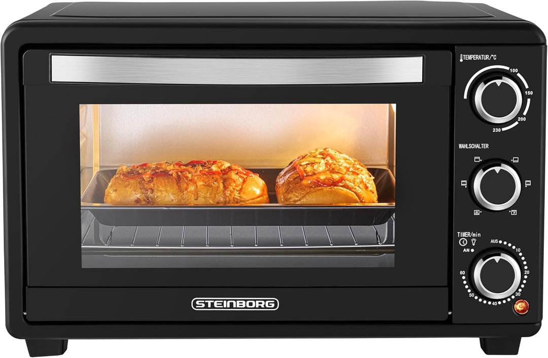 Steinborg Mini Backofen mit Umluft 25 Liter Elektrischer Pizzaofen Minibackofen Miniofen 3in1 Backof