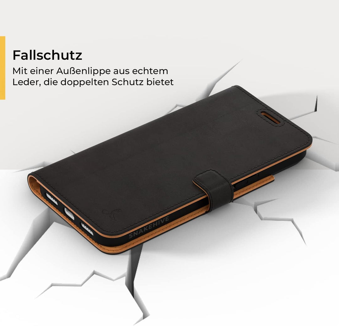 Snakehive iPhone 14 Hülle Leder | Stylische Handyhülle mit Kartenhalter & Standfuss | Handyhülle Sch