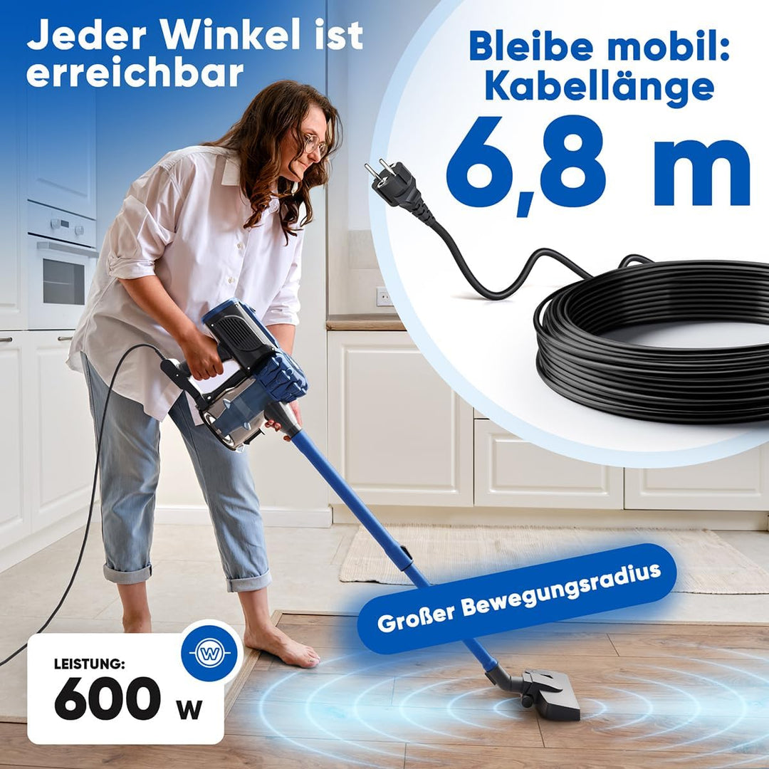 Proficare, 2in1 Staubsauger PC-BS3133-Blue, Handstaubsauger und kabelgebundener Besen, 600 W, HEPA-F