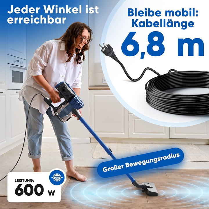 Proficare, 2in1 Staubsauger PC-BS3133-Blue, Handstaubsauger und kabelgebundener Besen, 600 W, HEPA-F