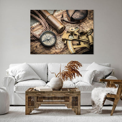 ARTTOR Bilder auf Leinwand 100x70cm Leinwandbild Kompass Kompass Karte Gross Wanddeko Bild Schlafzim