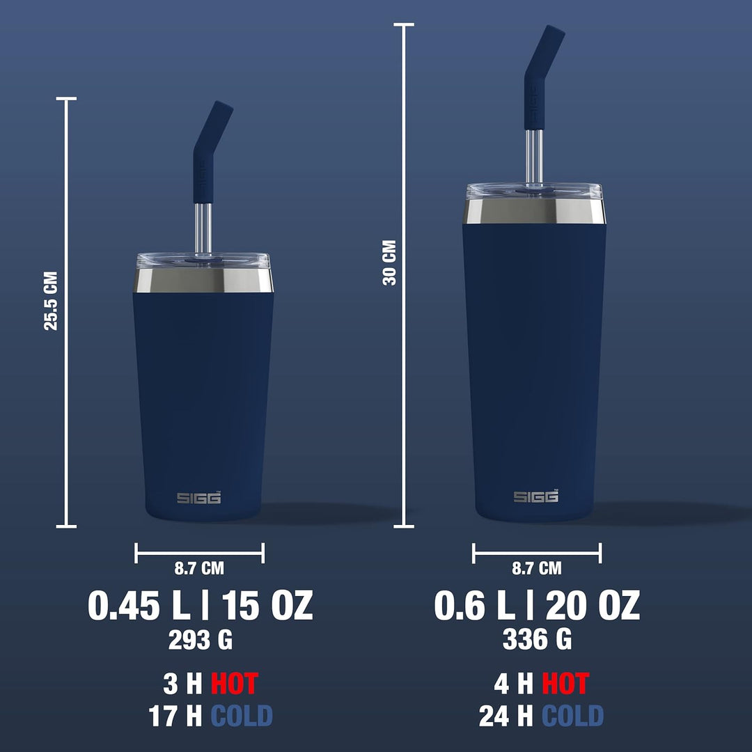 SIGG - Isolierbecher - Travel Mug Helia - Mit wiederverwendbarem Glastrinkhalm & Reinigungsbürste -