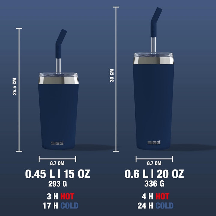 SIGG - Isolierbecher - Travel Mug Helia - Mit wiederverwendbarem Glastrinkhalm & Reinigungsbürste -