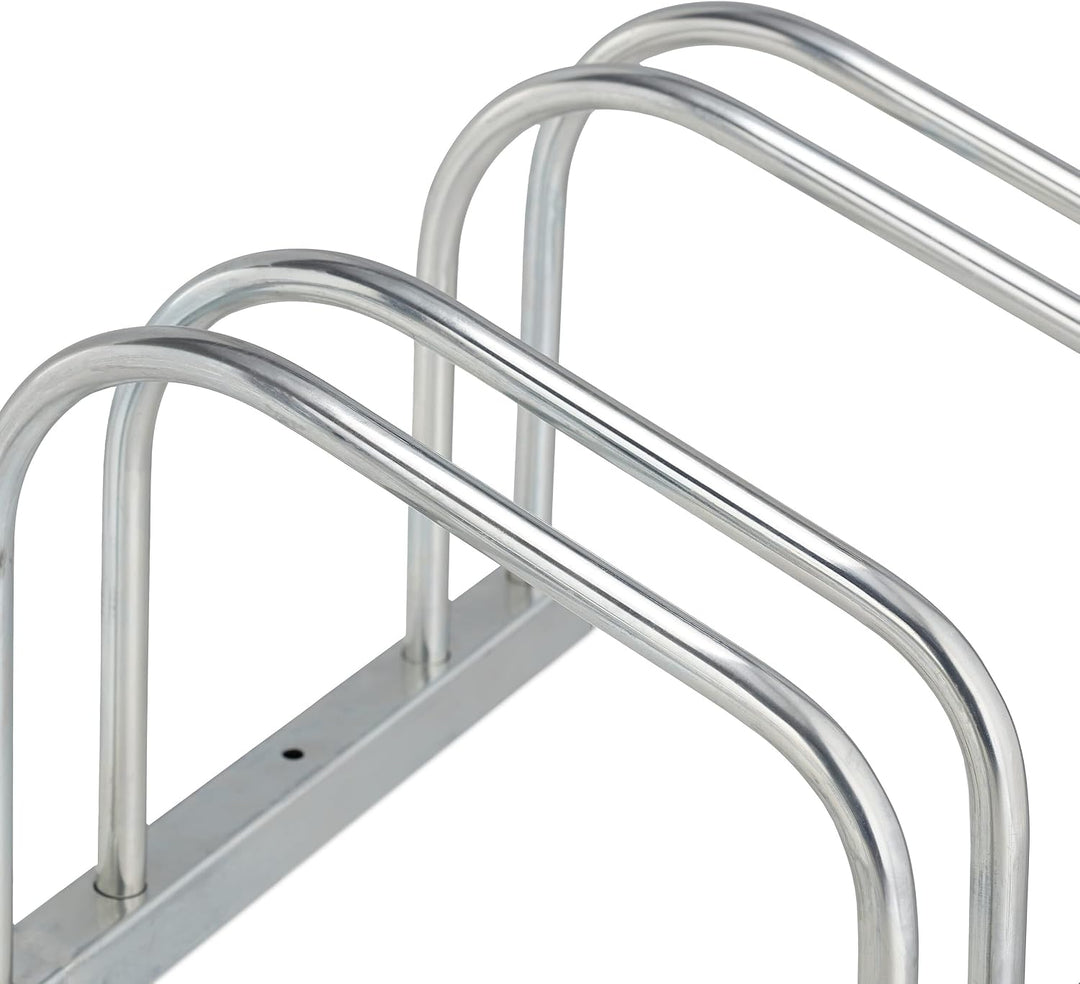 Relaxdays Fahrradständer Boden, für 5 Fahrräder, bis 50 mm Reifenbreite, Metall, Garage, Fahrrad-Auf