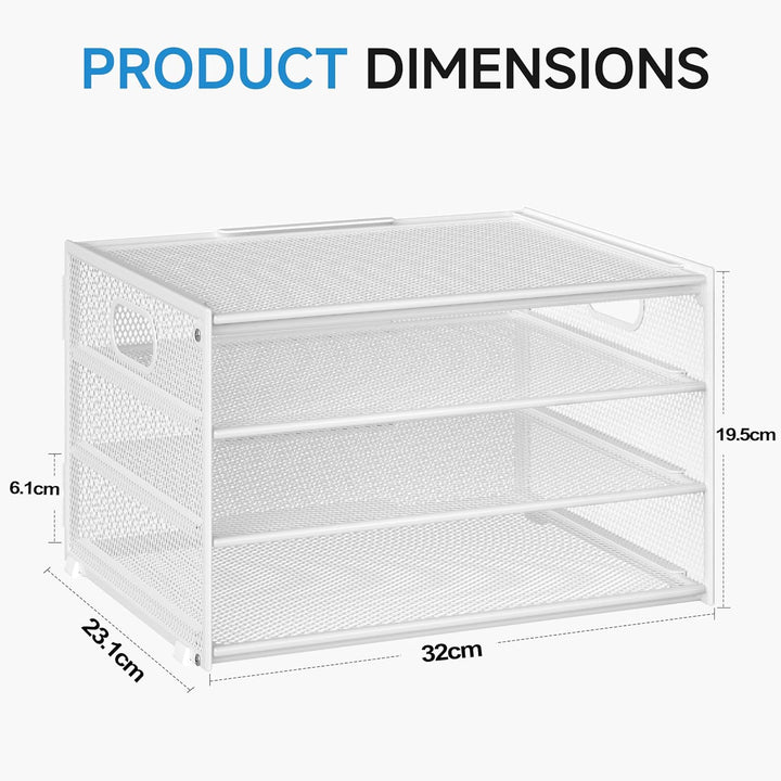 Marbrasse Schreibtisch Organizer,4-Stufiges Metall Netz-Briefablage mit Griff,Zeitungsordner,Papier