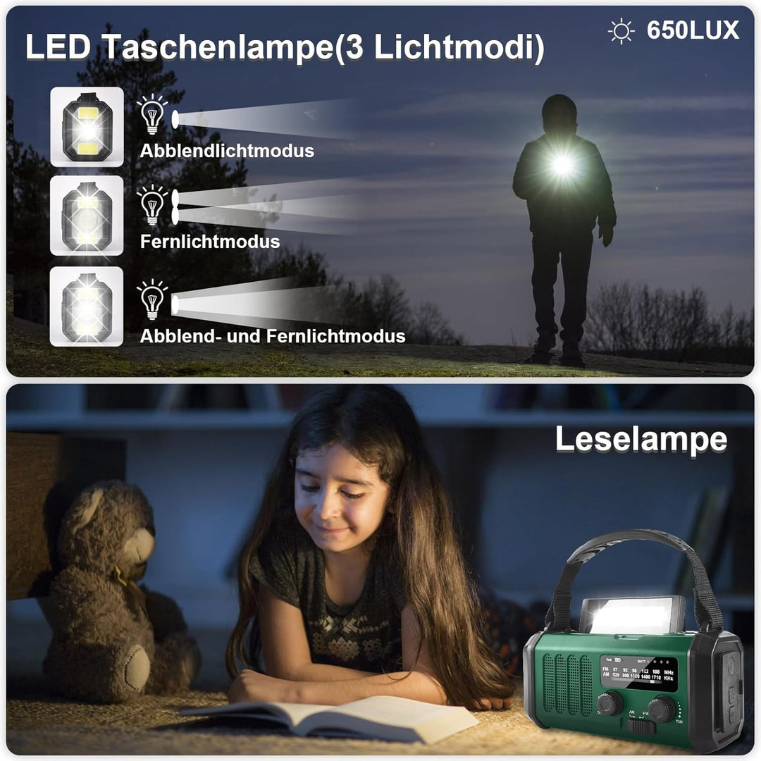 YIKANWEN Kurbelradio mit 20000mAh Akku Wiederaufladbare, Tragbar Solar Radio Dynamo Radio mit AM/FM,