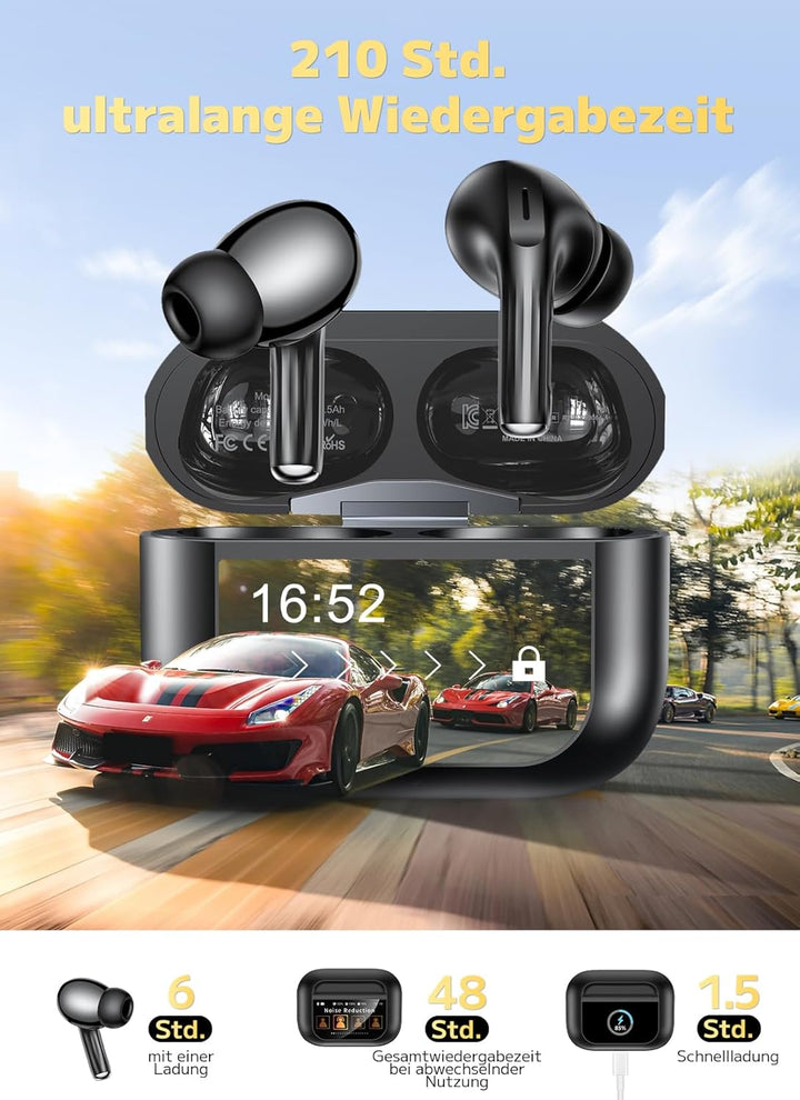 ZZU Kabellose Bluetooth Kopfhörer mit Smart Touchscreen, 48 Std. Laufzeit, Bluetooth 5.4 In-Ear Ohrh