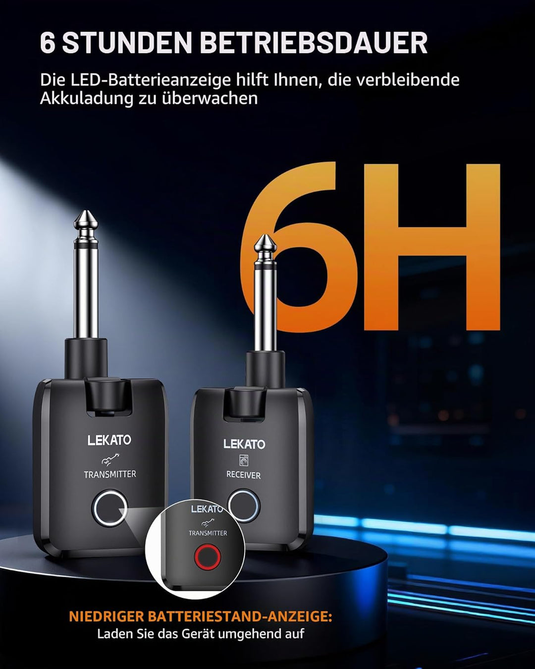 LEKATO Kabelloses Gitarrensystem mit Ladecase, Gitarren-Sender & Empfänger mit 18 Std. Spielzeit, wi