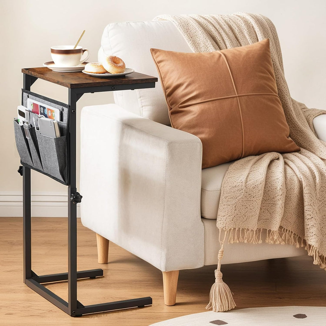 HOOBRO C-Form Beistelltisch, Höhenverstellbar 50–75 cm, Sofatisch, Couchtisch mit 5 Oxford-Stofftasc