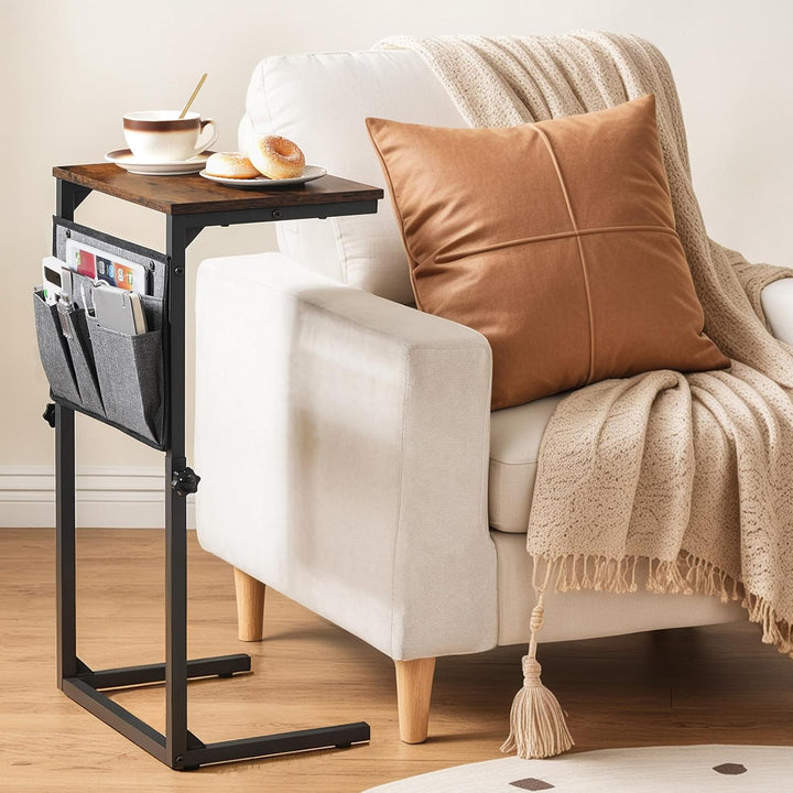 HOOBRO C-Form Beistelltisch, Höhenverstellbar 50–75 cm, Sofatisch, Couchtisch mit 5 Oxford-Stofftasc