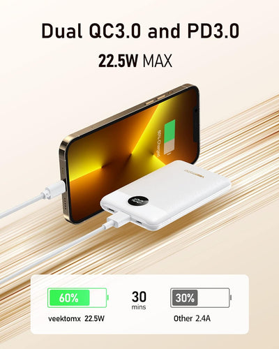Powerbank 10000mAh VEEKTOMX Power Bank Klein Aber Stark 22,5W Mini Power Bank PD3.0 QC3.0 USB C Exte