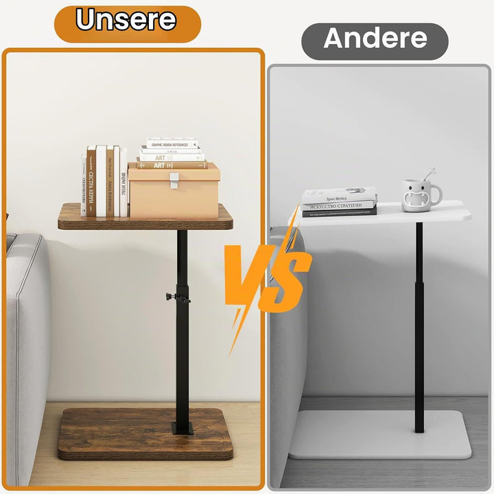 IBUYKE Beistelltisch C Form, 360° Rotierbarer und Höhenverstellbar Sofatisch, Couchtisch für schmale