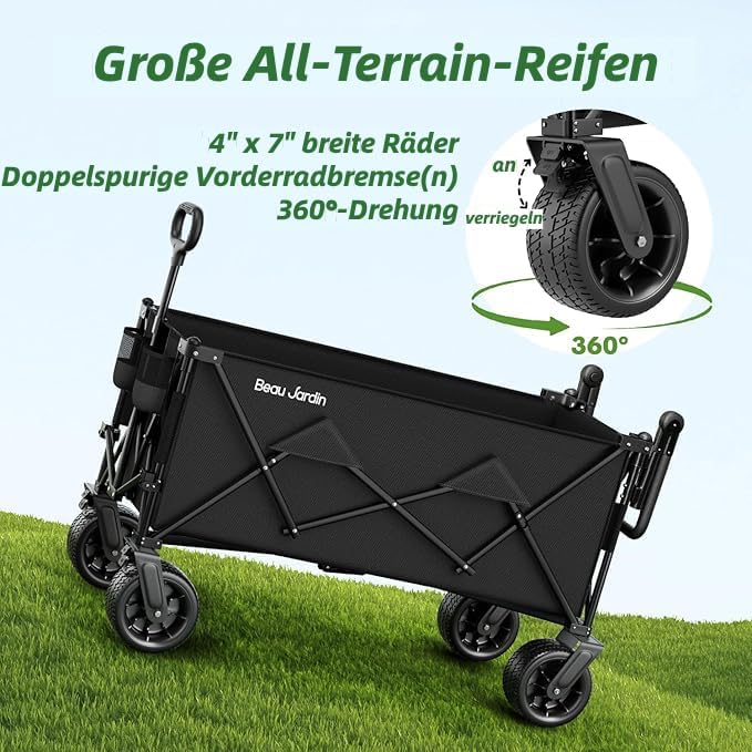 BEAU JARDIN Bollerwagen 200 KG Handwagen mit Einziehbarem Transportkarre Gerätewagen Griff Faltbarer