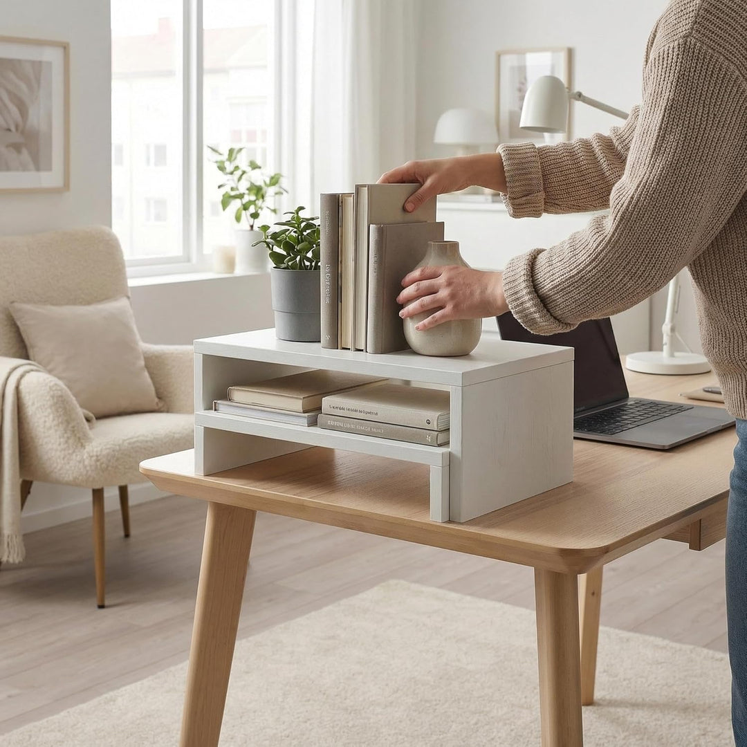 FurnitureR Monitorständer Holz, Monitorerhöhung für Schreibtisch, Bildschirmständer mit 2 Ebenen, Mo