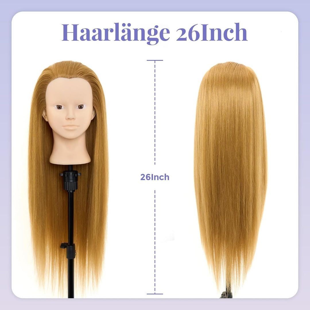 Neverland 26 inch Frisierkopf Friseur mit Ständer 60% Echthaar Haar Schminkkopf Übungskopf Friseur T