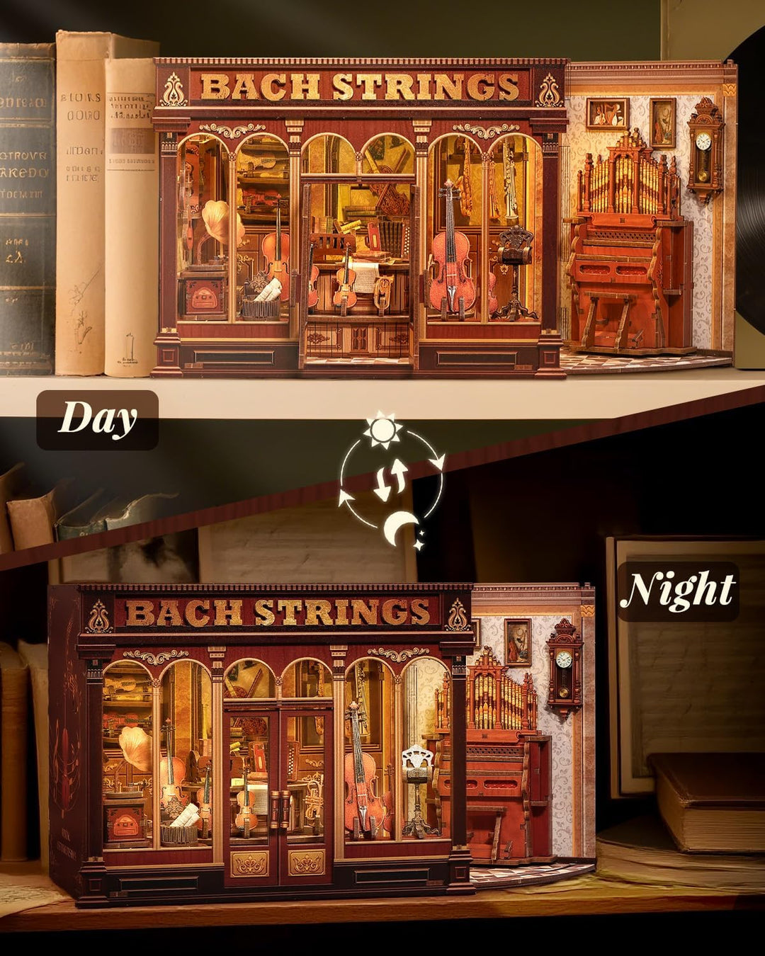 Book Nook Kit - Miniatur Puppenhaus mit LED: 3D Holz-Puzzle Buchstütze, Retro-Deko Bücherregal, klas