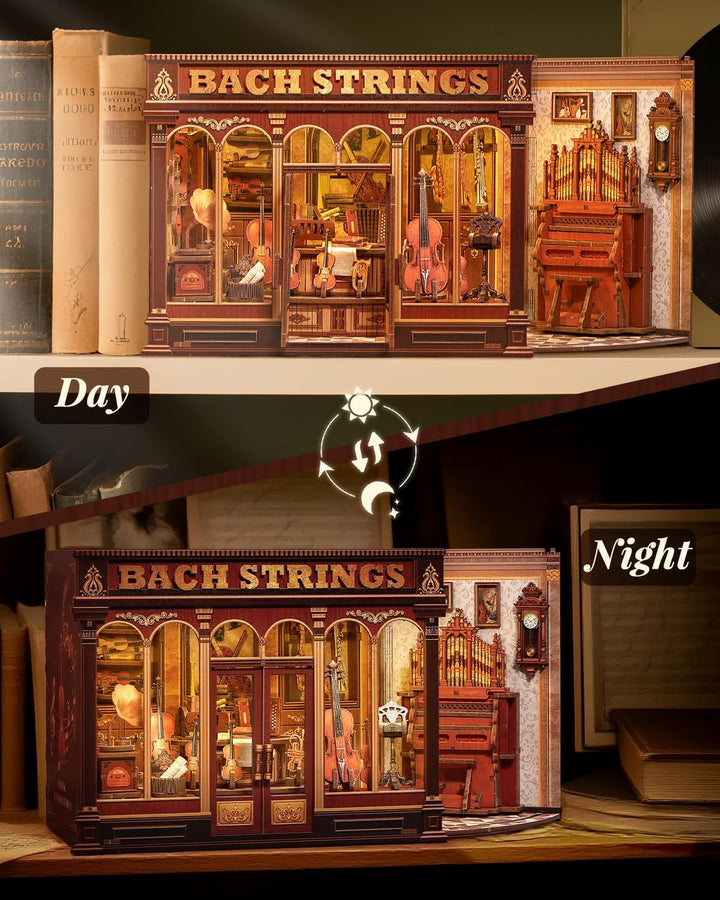 Book Nook Kit - Miniatur Puppenhaus mit LED: 3D Holz-Puzzle Buchstütze, Retro-Deko Bücherregal, klas