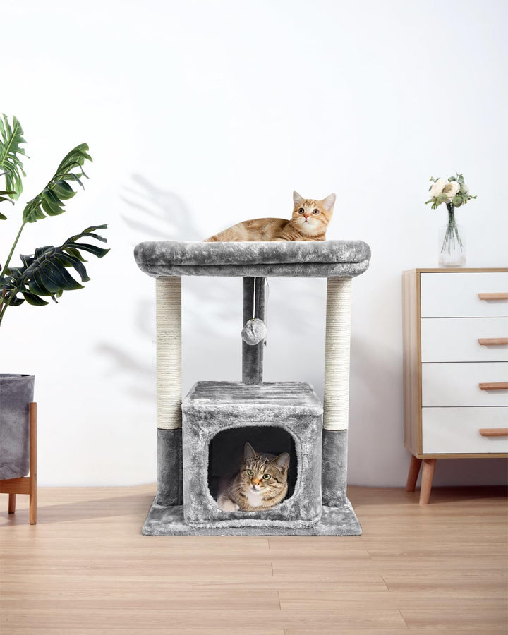 SYANDLVY 68cm Katzenbaum für Indoor-Katzen, Moderne Condo mit Plüsch Perch | Aktivitätsturm mit Krat