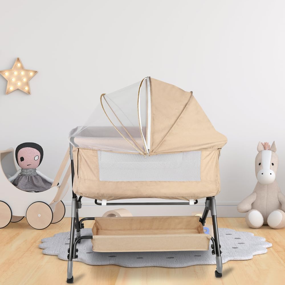 Kedia Babybett mit Moskitonetz, Babybett und Reisebett mit Rollen, Babybett für Neugeborene, Höhenve