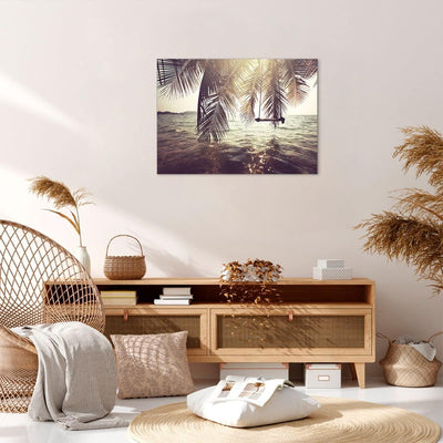 Bilder auf Leinwand Meer Palme Wasser Leinwandbild mit Rahmen 70x50cm Wandbilder Dekoration Wohnzimm