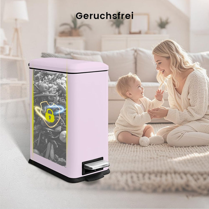 Mülleimer,5L Kosmetikeimer mit Softclose Deckel,5 Liter Abfalleimer Bad mit Pedal,Badezimmer Tretmül