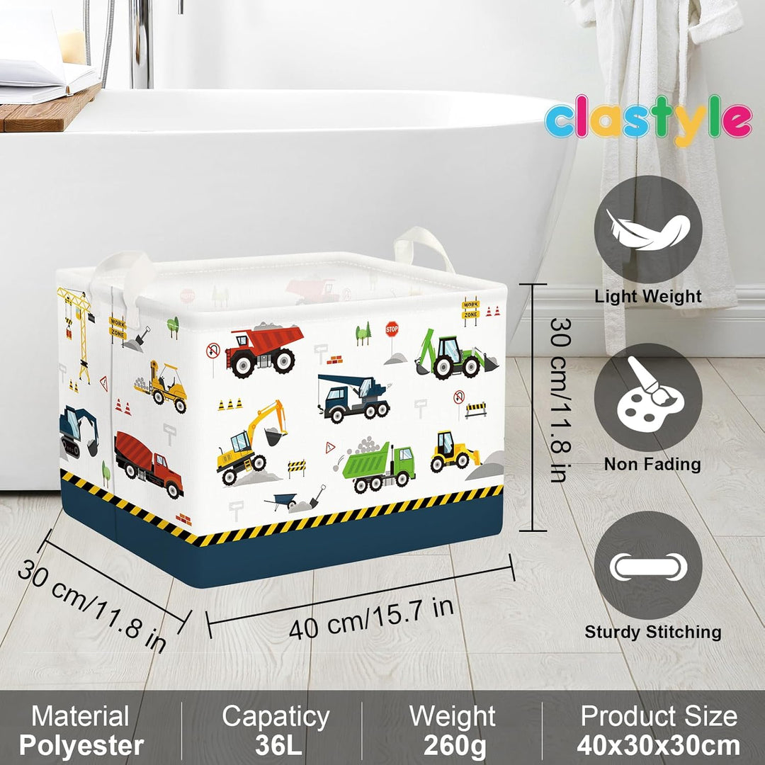 Clastyle Cartoon Bau LKW Jungen Würfel Aufbewahrungskorb für Babyzimmer Bagger Bulldozer Blau Wasser
