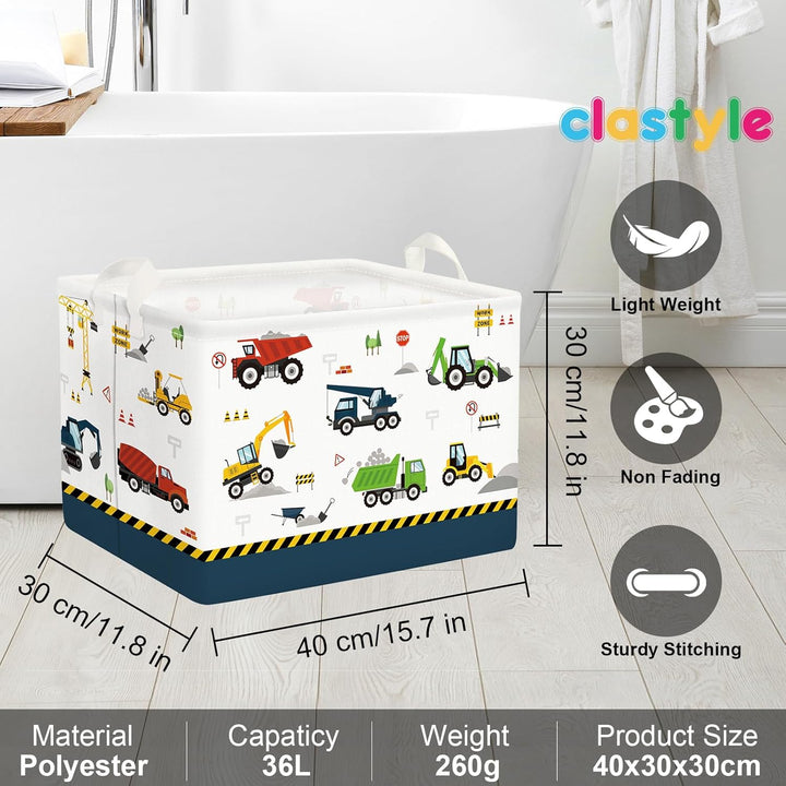 Clastyle Cartoon Bau LKW Jungen Würfel Aufbewahrungskorb für Babyzimmer Bagger Bulldozer Blau Wasser