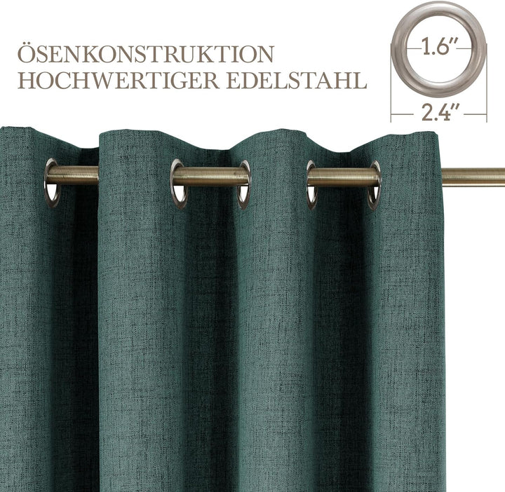 CUCRAF 100% Verdunkelungsvorhang mit Öse, Wärmeisolierende Vorhänge in Leinenoptik, Geräuschdämpfend